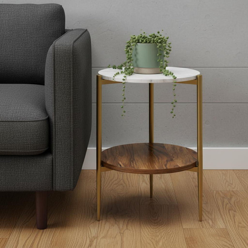 23" Iron Round End Table - White