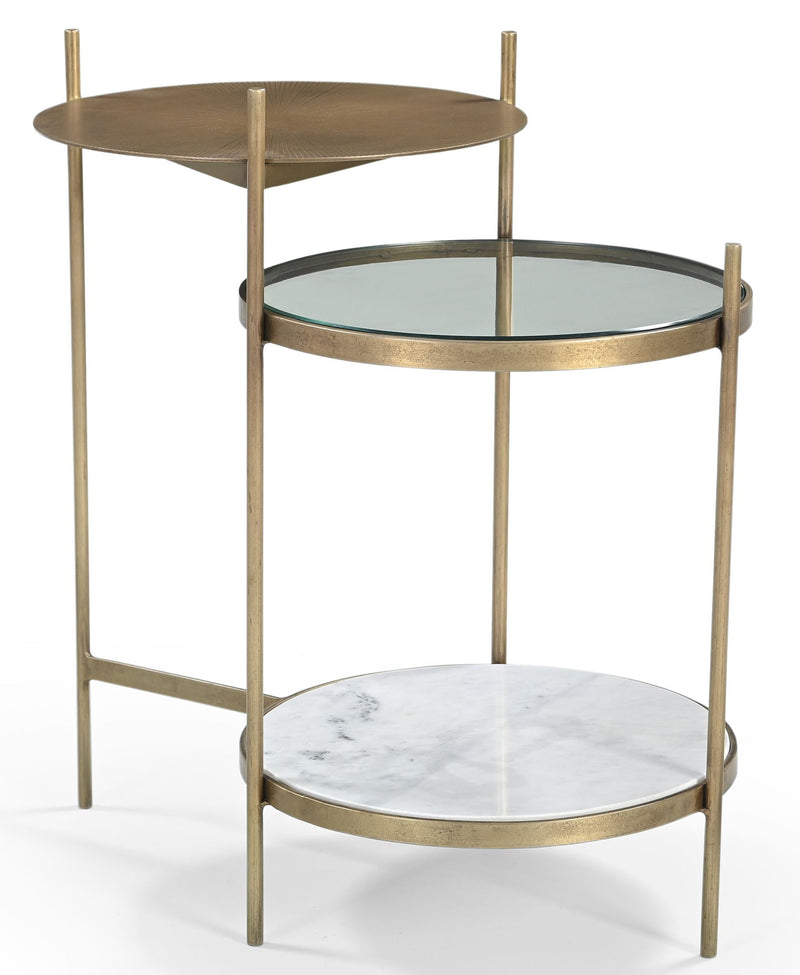 24" Iron Round End Table With Shelf - Brass