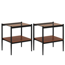 Load image into Gallery viewer, Modern Rectangle End Table (Set of 2) With Tempered Glass Tabletop And Layer - Brown
