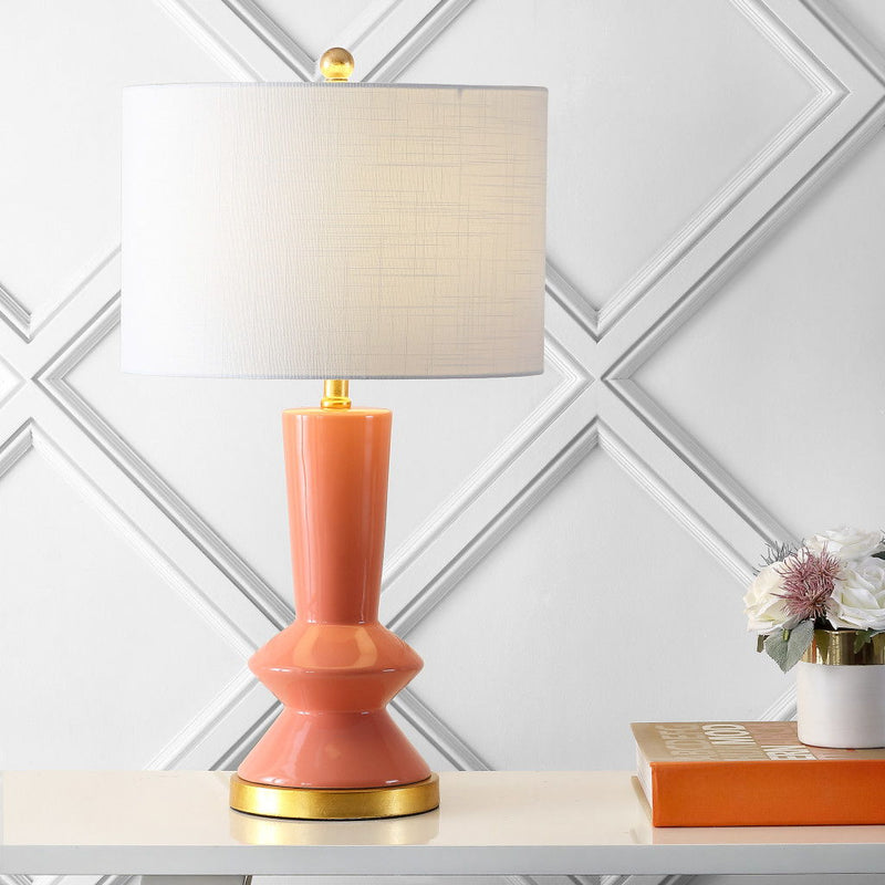 Geometric Table Lamp LED With Drum Shade - Coral