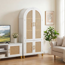 Load image into Gallery viewer, Tall Arched Cabinet With Rattan Doors &amp; Adjustable Shelves
