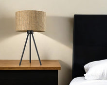 Load image into Gallery viewer, Metal Tripod Table Lamp With Beige Drum Shade - Black
