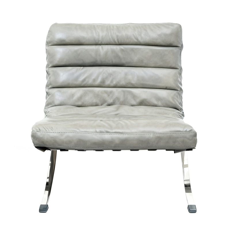 Tufted Leather Upholstered Folding Lounge Chair - Gray / Silver