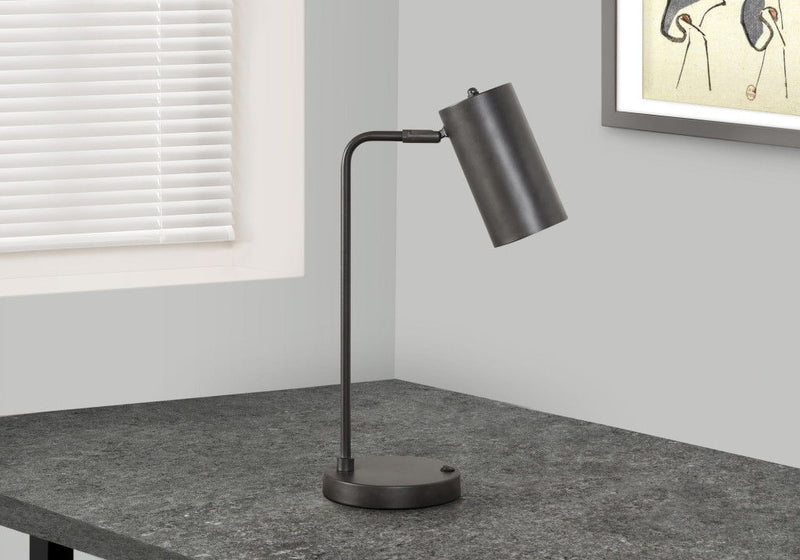 Metal Round USB Table Lamp With Gray Cylinder Shade - Gray