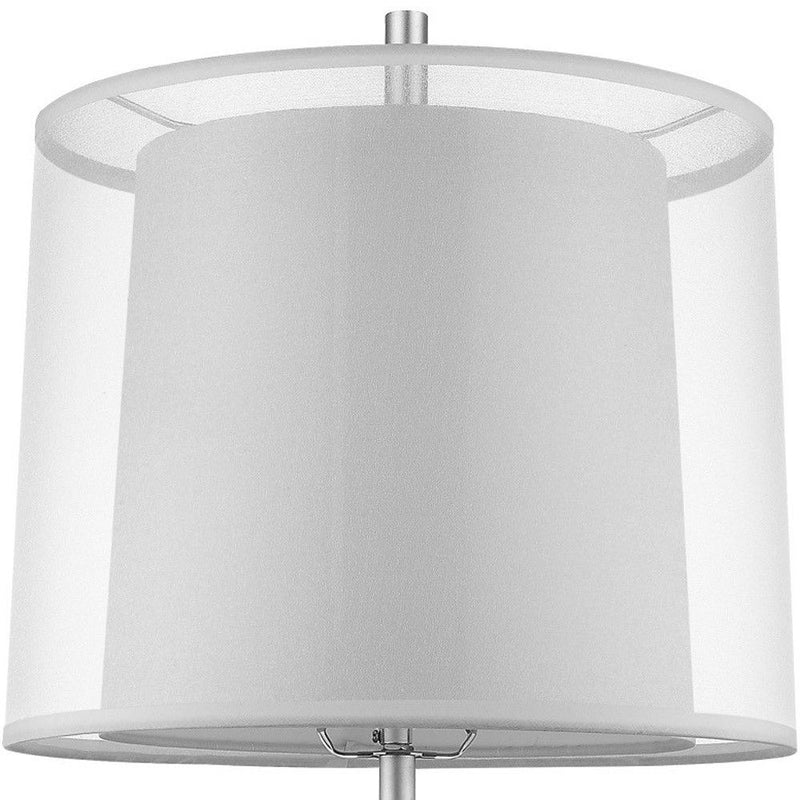 Metal Table Lamp With White Empire Shade - Silver