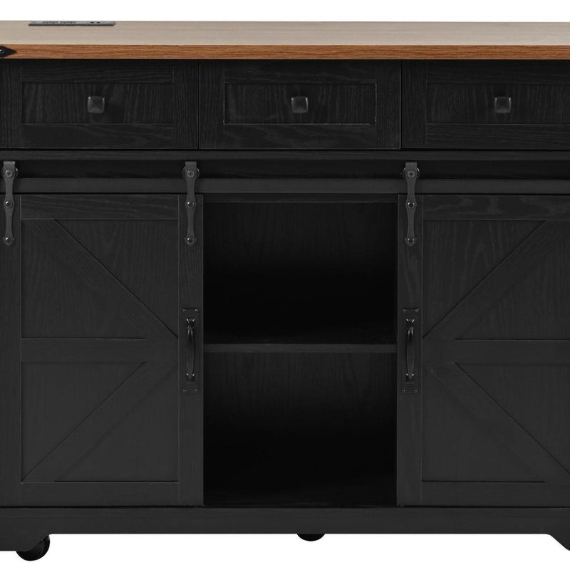 Brown And Wood Flat Door Rolling Kitchen Cart With Storage With USB (755917) - Black
