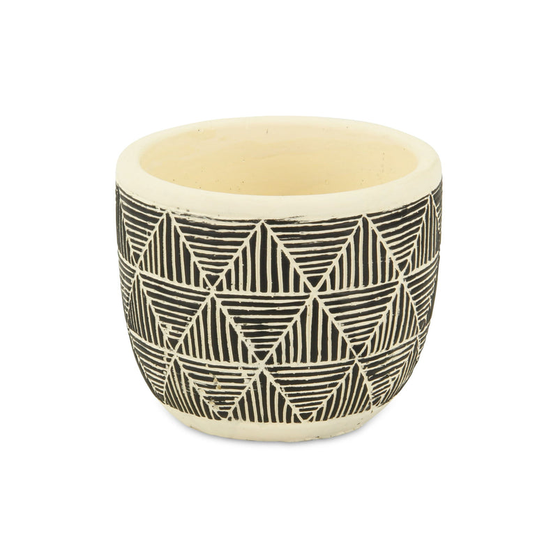Geometric Round Pot Planter - Black / White