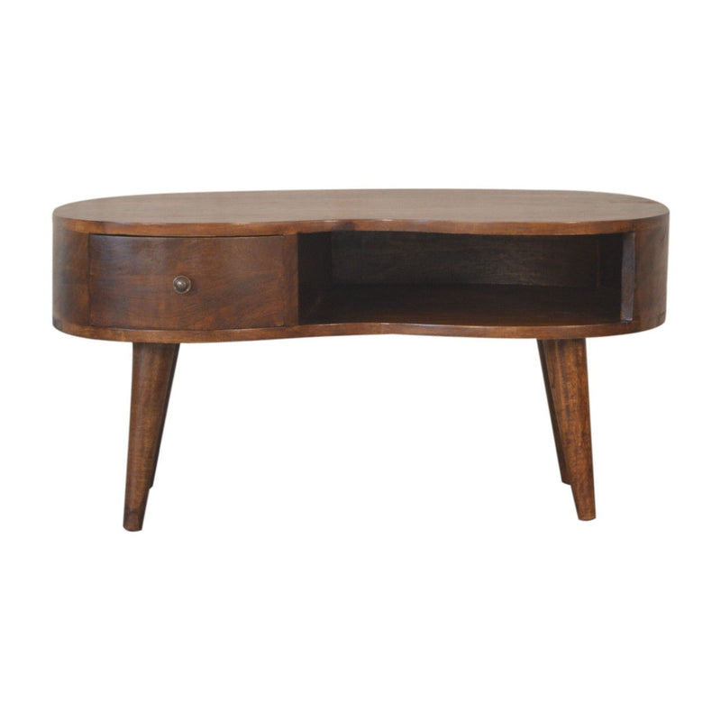 32" Solid Wood Free Form Coffee Table With Drawer Shelf - Chestnut