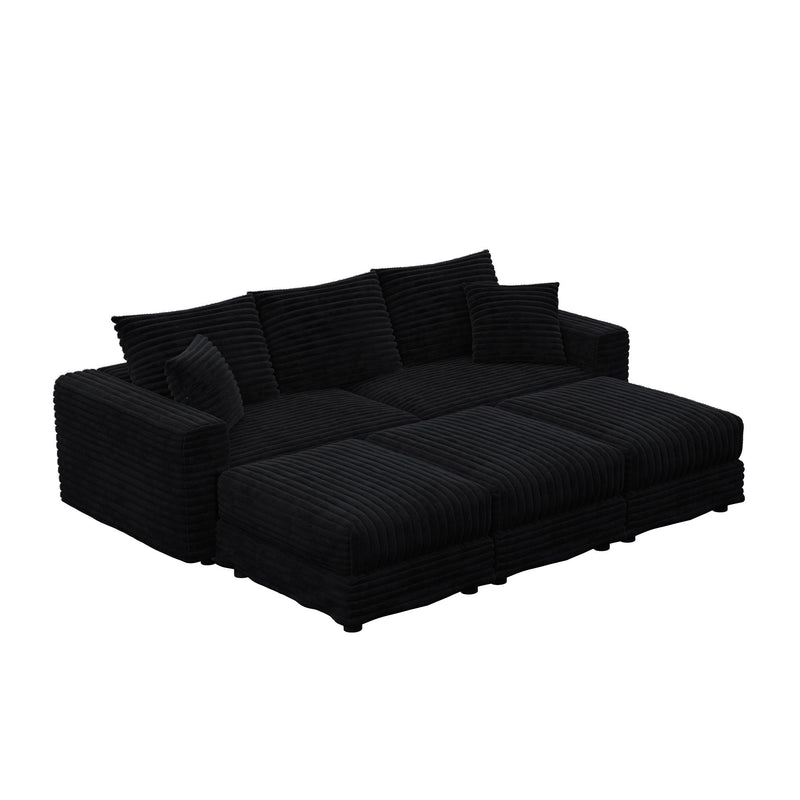 Convertible Deep Seat Sofa With Soft Pillows And Ottomans