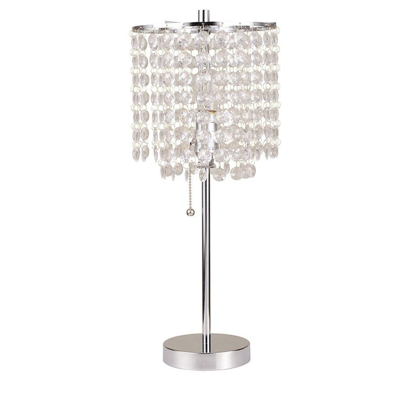 Metal Bedside Table Lamp With Clear Drum Shade - Silver