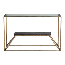 Load image into Gallery viewer, Stone And Glass And Iron Frame Console Table With Shelf - Clear / Brass

