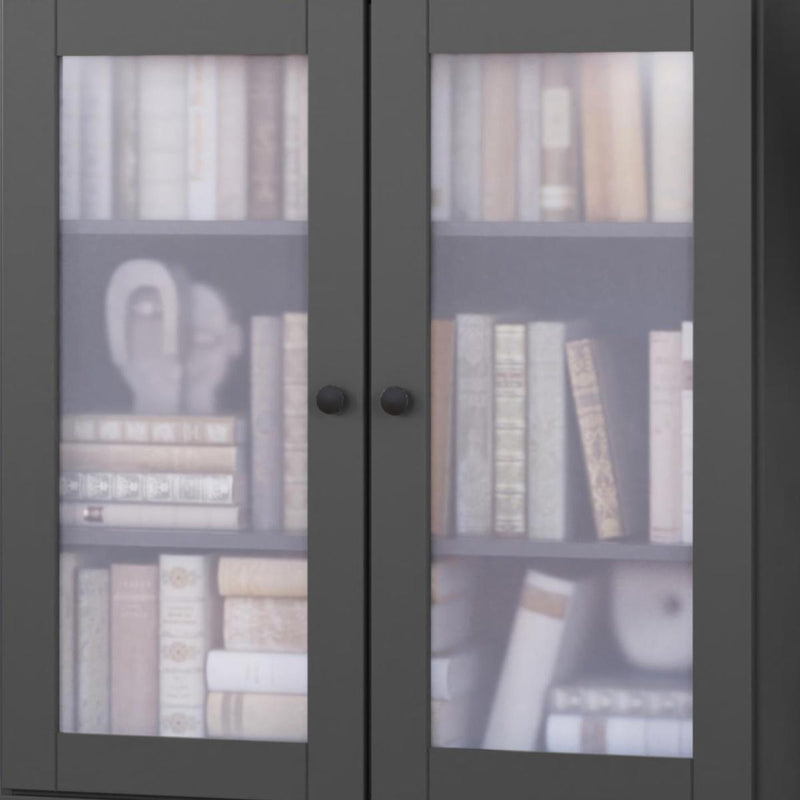 Solid Wood Adjustable Three Tier Library Bookcase With Two Doors - Gray