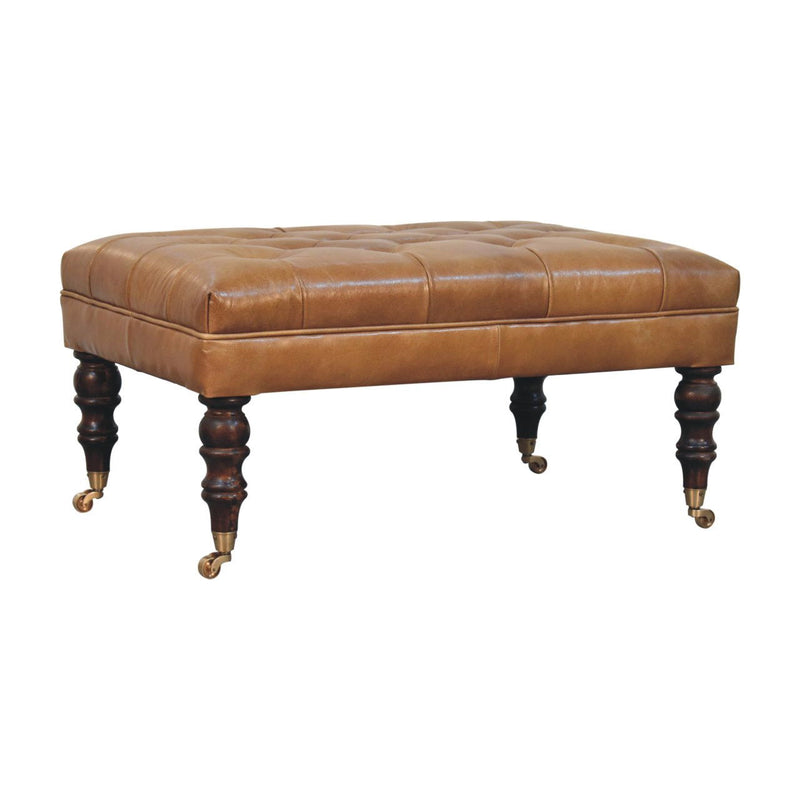 Leather Round Footstool (723454) - Brown