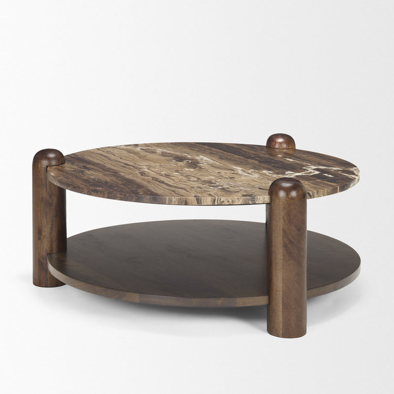 Round Coffee Table - Brown / Stone