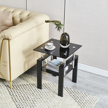 Load image into Gallery viewer, Glass Metal Square End Tables With Shelf - Black
