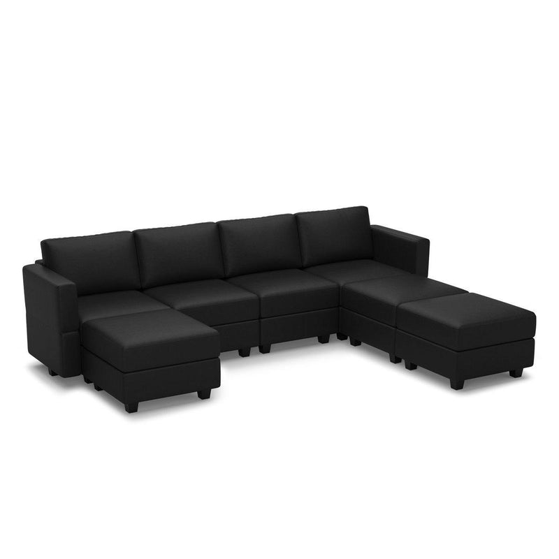 Faux Leather Modular Seven Piece Storage Sectional With Ottomans - Black