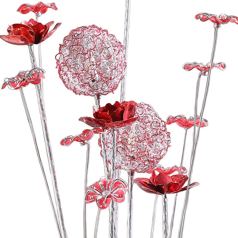Metal And Faux Crystal Red Roses Bedside Lamp - Silver And Clear