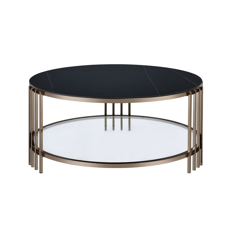 Sintered Stone Steel Round Coffee Table - Black / Champagne