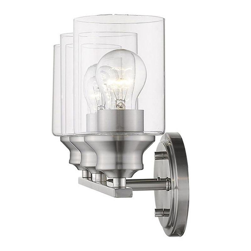 Three Light Wall Light With Clear Glass Shade - Silver
