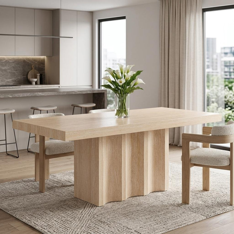 Stone Pedestal Base Dining Table - Beige