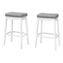 Load image into Gallery viewer, Faux Leather And Solid Wood Backless Bar Height Bar Chairs (Set of 2) - Gray And White

