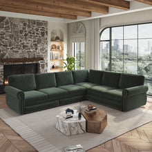 Load image into Gallery viewer, L-Shaped Sofa Couch With Pull Out Bed With Nailhead Trim &amp; Rolled Arm
