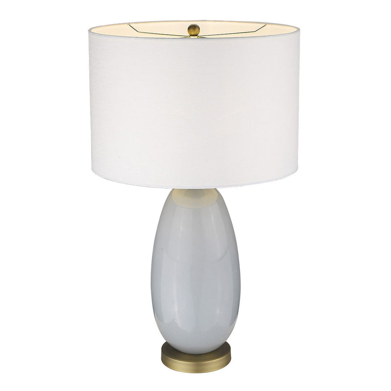 Glass Table Lamp With White Drum Shade - Light Gray