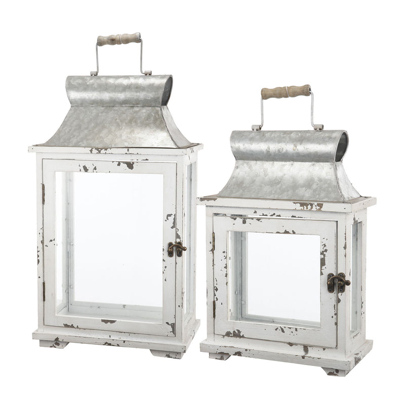 Wooden Candle Lantern Decorative, Hurricane Lantern Holder Decor For Indoor Outdoor, Home Garden Wedding - White