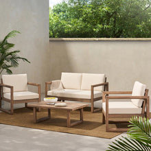 Load image into Gallery viewer, 4 Pieces Acacia Wood Patio Furniture Set, Outdoor Furniture With Coffee Table, Patio Conversation Set Deep Seating With Soft Cushion, Porch Chairs For Backyard Porch Balcony - Brown Wash / Beige
