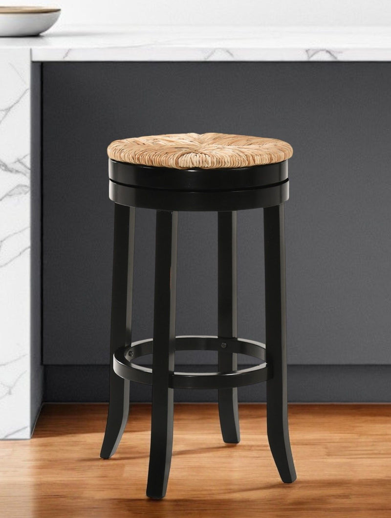 Swivel Backless Bar Height Chair With Footrest 30" - Natural and Black