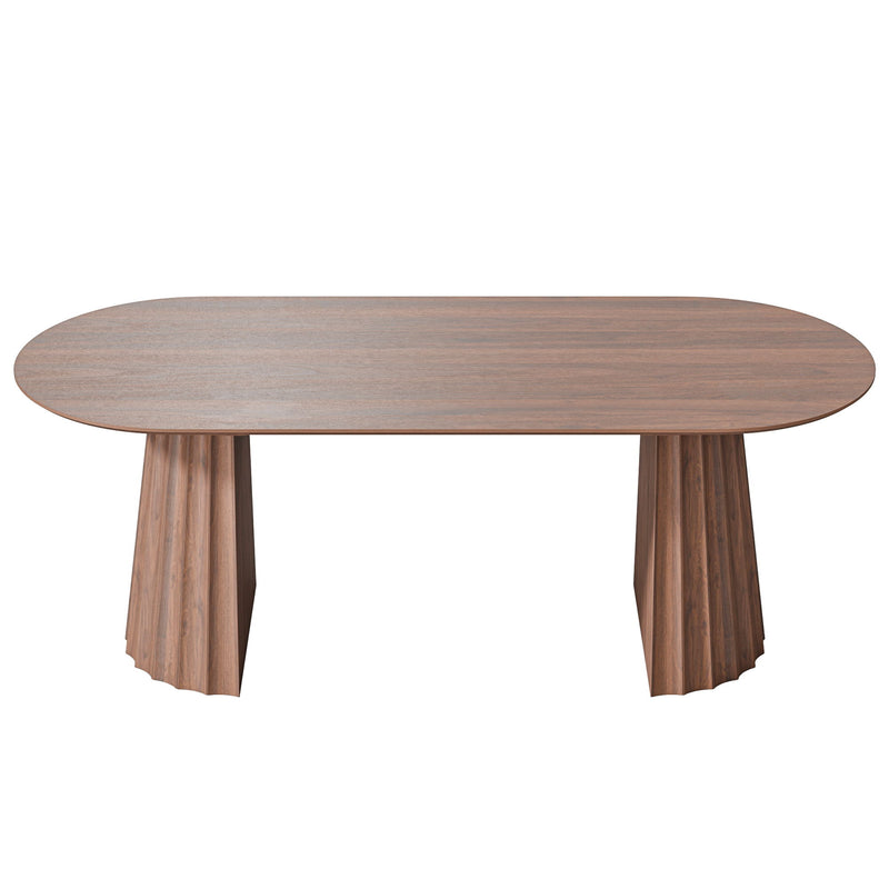 Double Pedestal Base Oval Dining Table - Brown