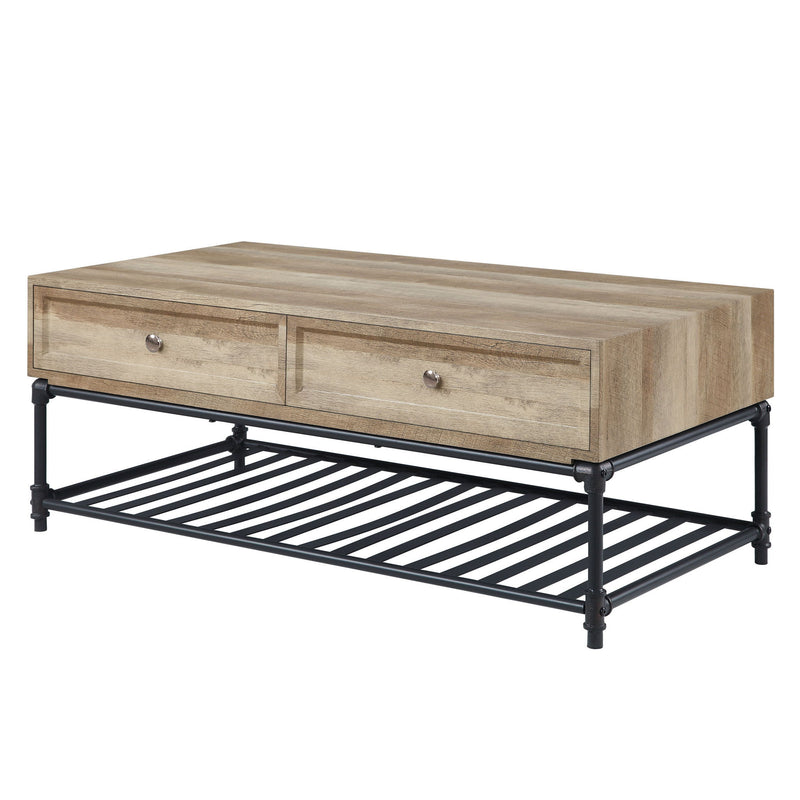 Paper Veneer And Metal Rectangular Coffee Table With Two Drawers And Shelf - Sandy Black And Oak