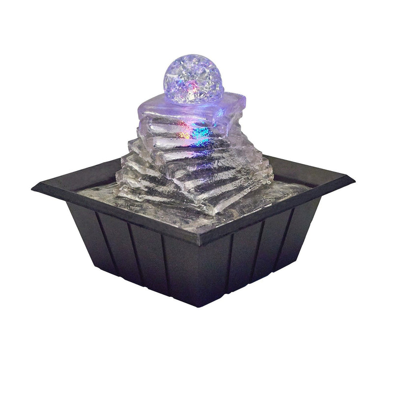 Poly Design Tabletop Fountain With LED - Clear / Ice