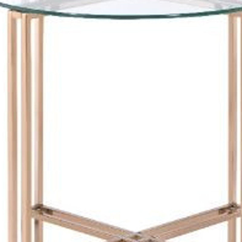 Glass And Metal Round End Table - Champagne And Clear
