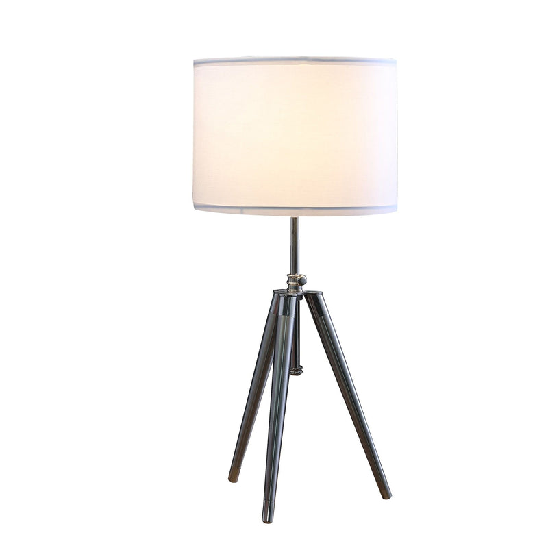 Metal Adjustable Tripod Table Lamp With White Round Shade - Silver