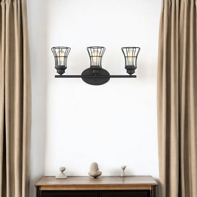 Three Light Cage Wall Sconce - Matte Black