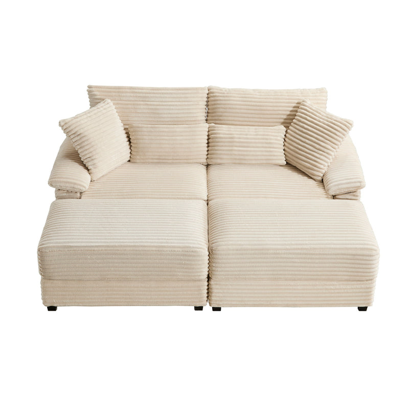 Double Chaise Lounge Set With Reversible Storage Ottomans, USB Port