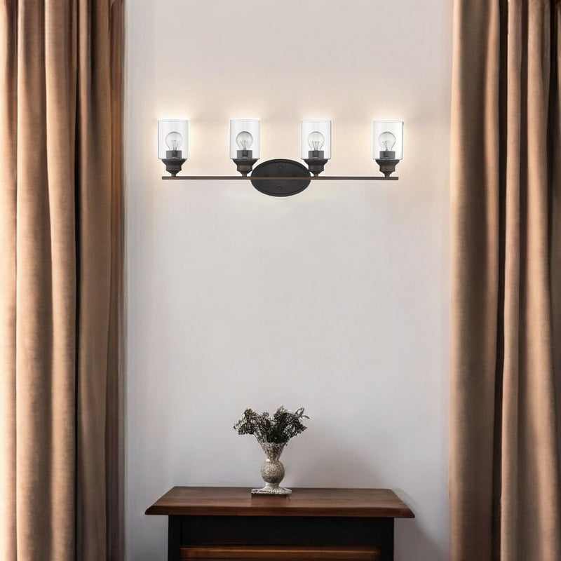 Four Light Wall Light With Clear Glass Shade - Bronze