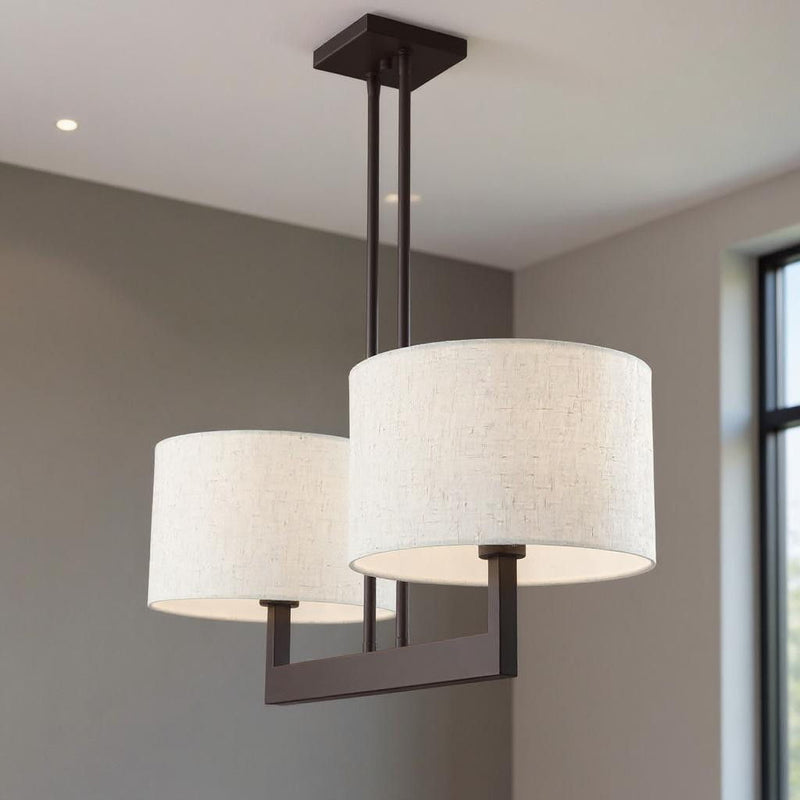 22" Two Light Dimmable Chandelier With Shades - Bronze