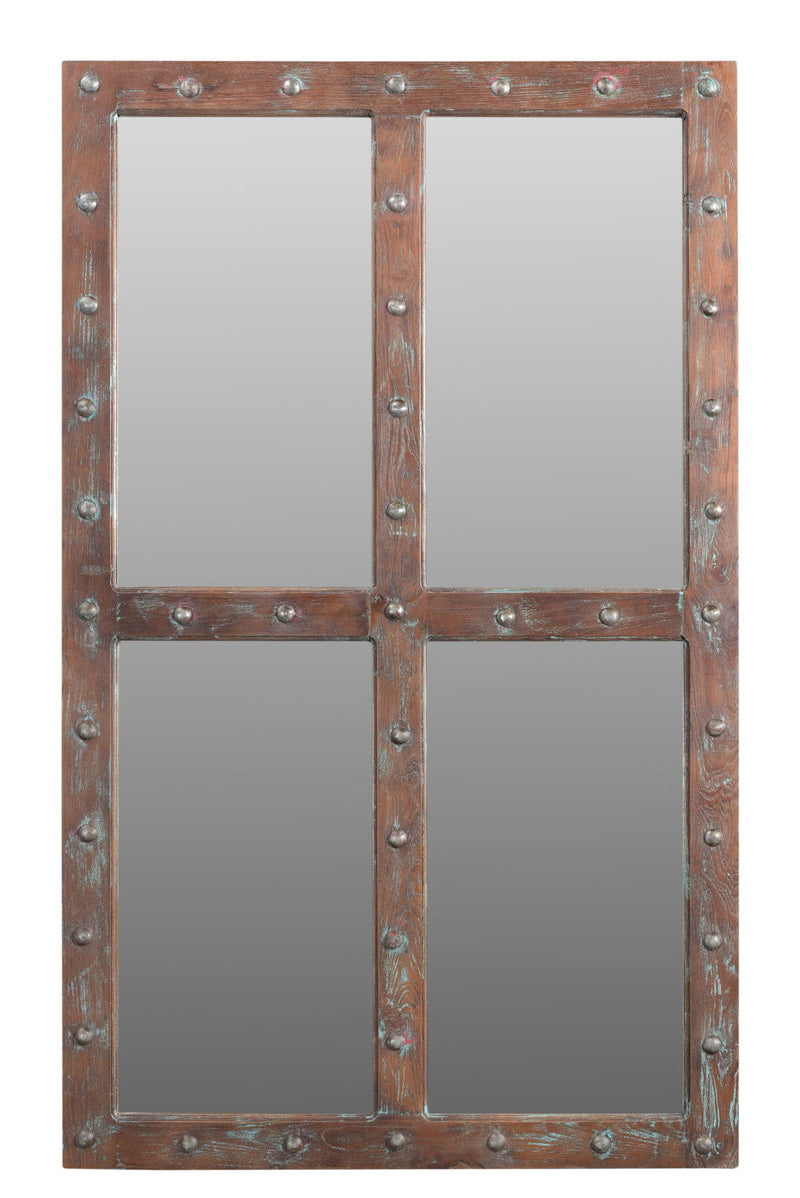60" Rustic Solid Window Pane Framed Accent Mirror - Brown