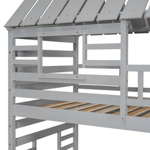 Load image into Gallery viewer, Twin over Twin House Bunk Bed with Trundle and Slide, Storage Staircase, Roof and Window Design, Gray(Old SKU: GX000931AAE)
