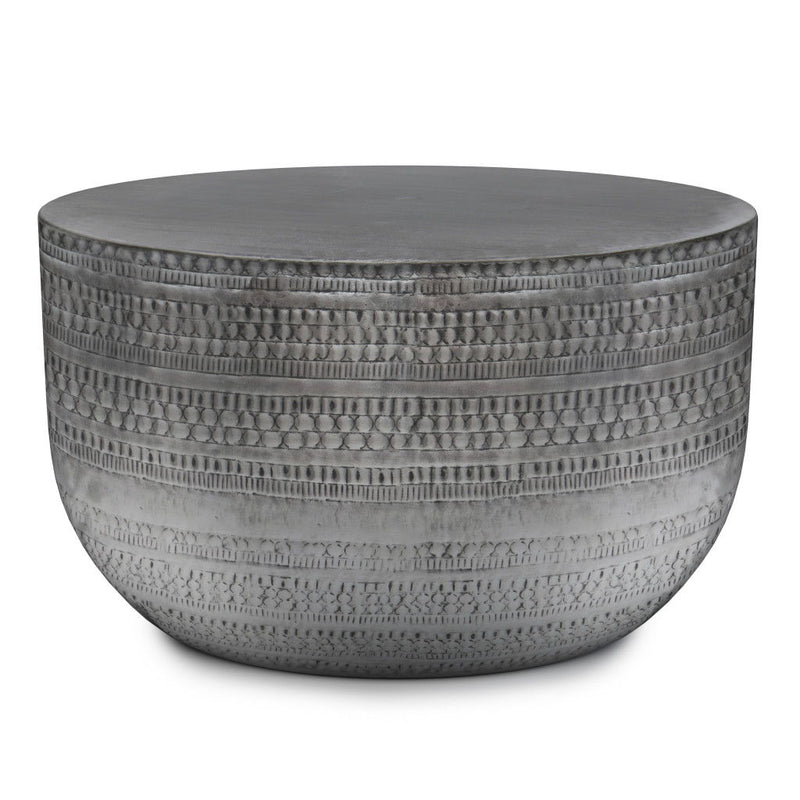 Metal Round Drum End Table - Silver