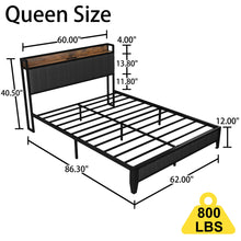 Load image into Gallery viewer, Bed With Charging Station, American Design Upholstered Headboard, Metal Platform
