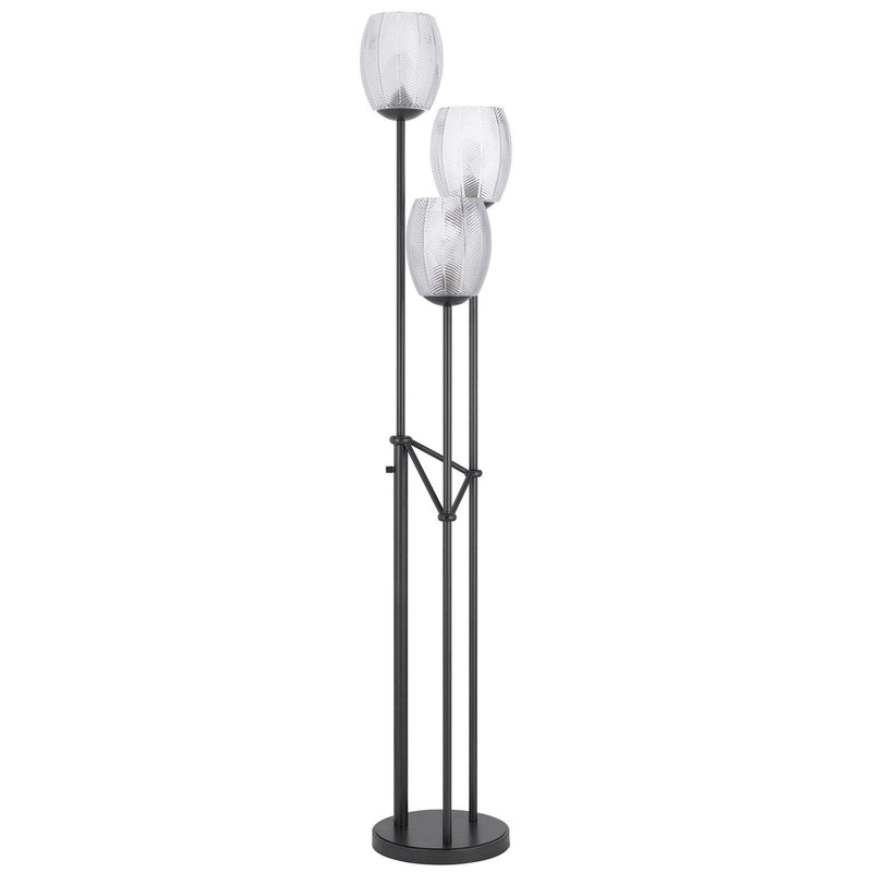 Three Light Traditional Shaped Floor Lamp With Clear Transparent Glass Novelty Shade - Black