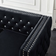 Load image into Gallery viewer, Wide Sofa With Jeweled Buttons Square Arm, 2 Pillows
