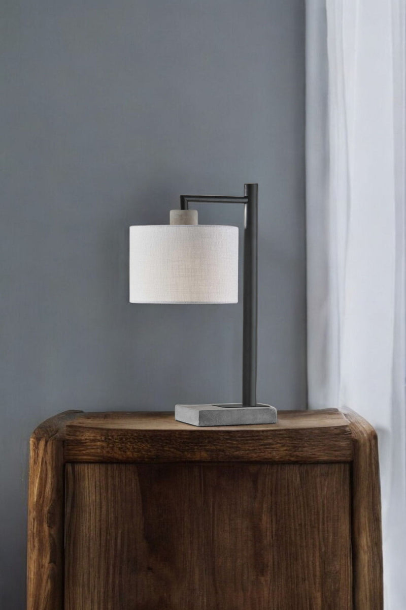 Metal Novelty Table Lamp With White Empire Shade - Gray