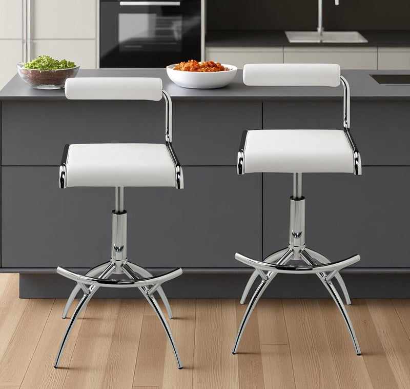Contemporary Metal And Faux Leather Low Back Adjustable Height Bar Chairs (Set of 2) - White