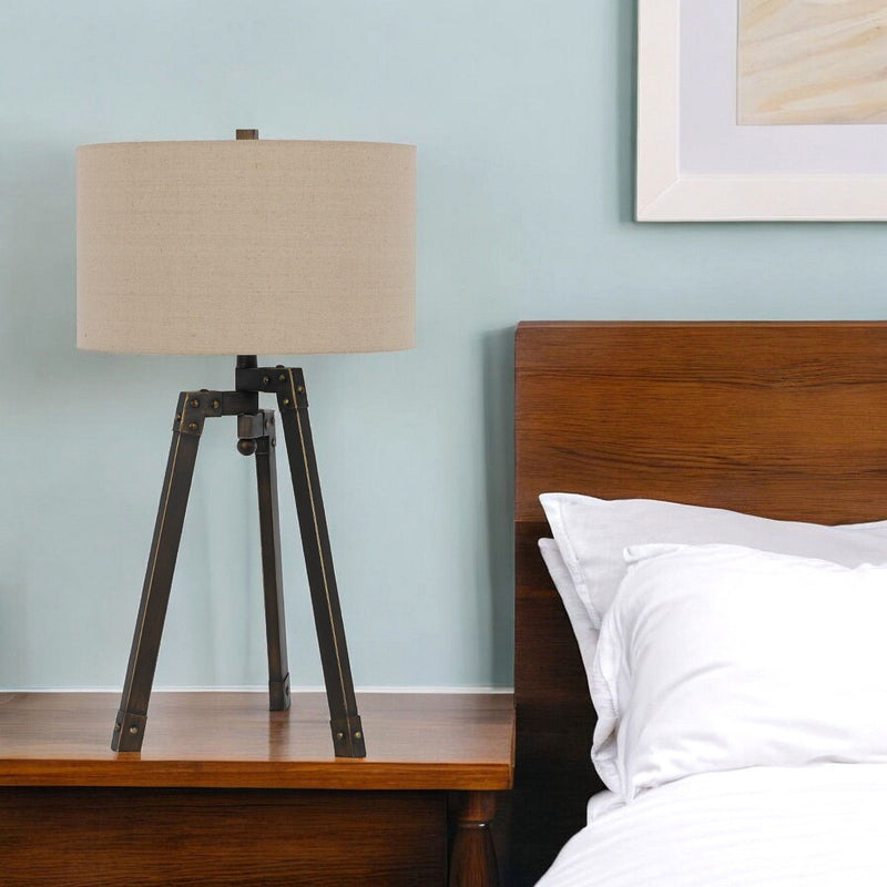 Metal Tripod Table Lamp With Tan Drum Shade - Charcoal