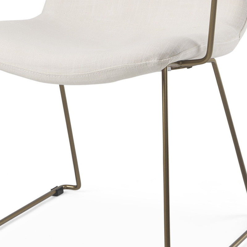 Fabric Wood Dining Arm Chair - Beige / Gold