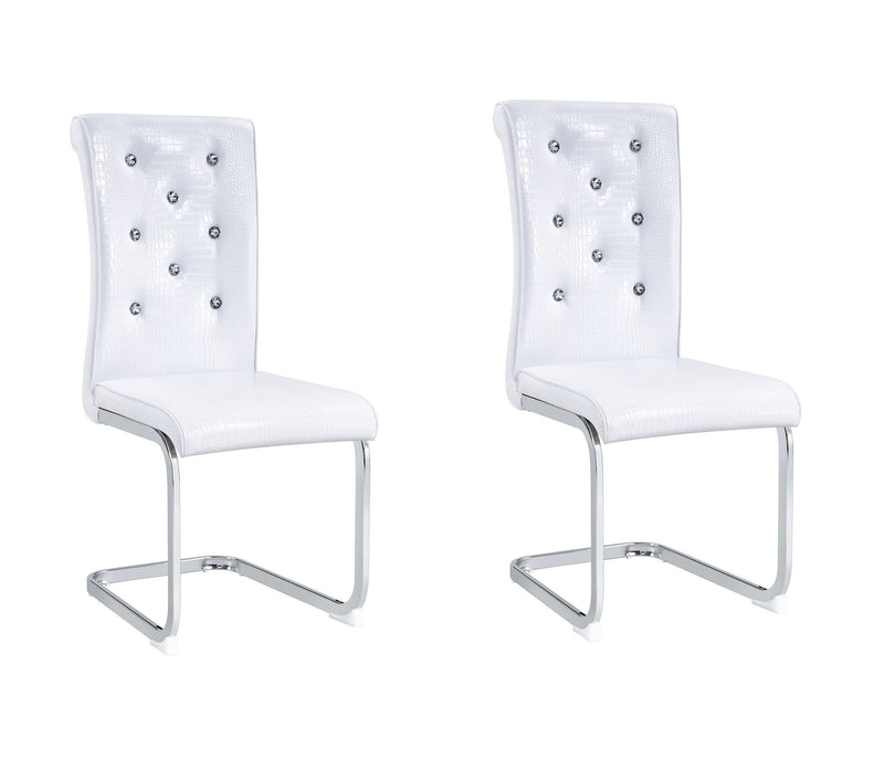 Faux Leather Metal Dining Side Chairs (Set of 2) - White / Silver